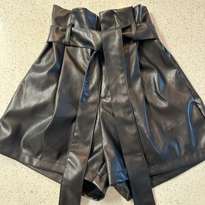 High waisted leather black shorts
